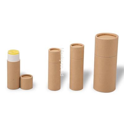 Reusable kraft paper tube lip balm container, cosmetic deodorant pump dispenser