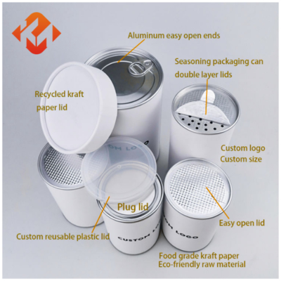 Custom aluminum foil lined sealed food packaging round cardboard tube paper cans with easy-open lids for tea, candy, and potato chips