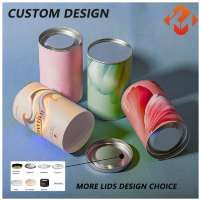Custom Printed Cylindrical Food Grade Nut Tea Protein Powder Coffee Jar Container Paper Tube With Metal Lid