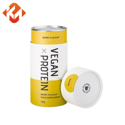 Customizable sealed food packaging with round cardboard tubes, paper cans, easy-open lids, and custom aluminum foil linings
