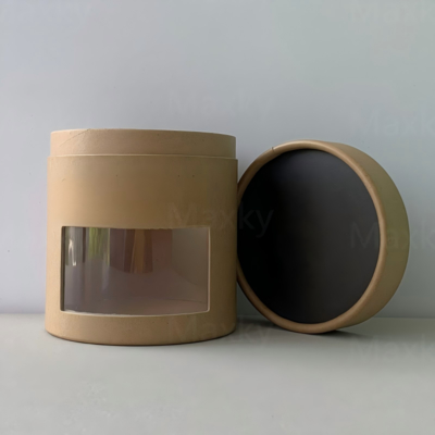 Customized Printing Logo Packaging Paper Tube Food With Window Food Coffee Candle Kraft Paper Cylinder Box