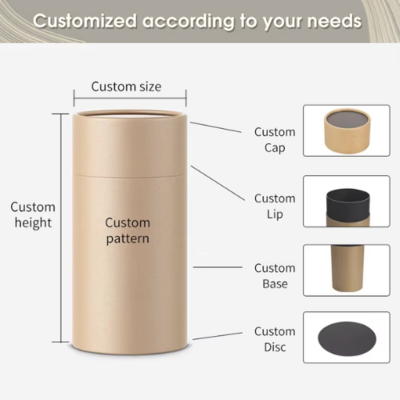 Custom printed biodegradable kraft paper tubes, custom colors available, cylindrical packaging tubes with windows for clothing, scarves, silk handkerchiefs, etc.