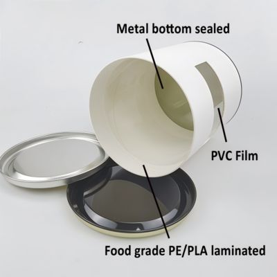 Food grade custom packaging box, kraft paper can, metal lid, paper tube with custom PVC window