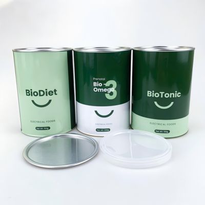 Custom powder food packaging round tube cylindrical box paper foil jar penny lever lid food grade paper jar