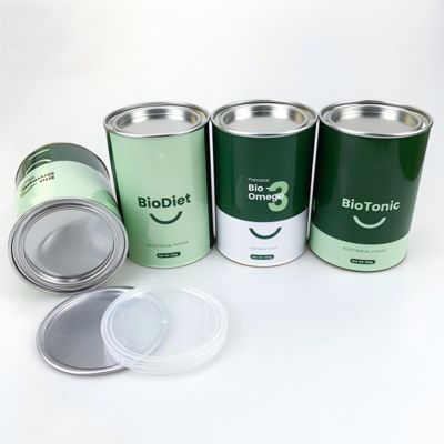 Custom powder food packaging round tube cylindrical box paper foil jar penny lever lid food grade paper jar