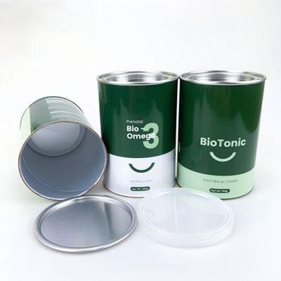 Custom powder food packaging round tube cylindrical box paper foil jar penny lever lid food grade paper jar