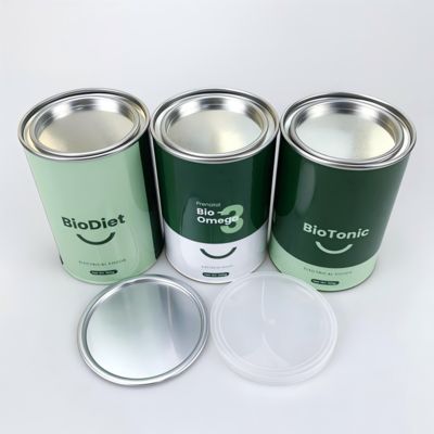 Custom powder food packaging round tube cylindrical box paper foil jar penny lever lid food grade paper jar