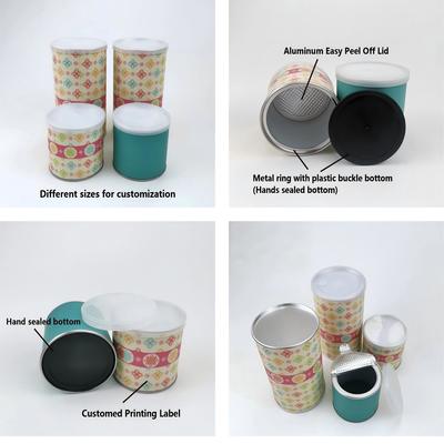 Customized printing bottom hand-sealed food tea dried fruit paper tube packaging food tin cans