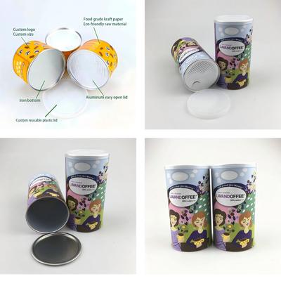 Custom wholesale eco-friendly paper coffee packaging jars with airtight lids