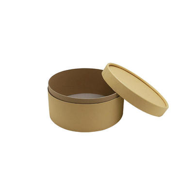 Round cardboard boxes with printed logo, kraft paper tubes, customizable colors, suitable for jewelry packaging.