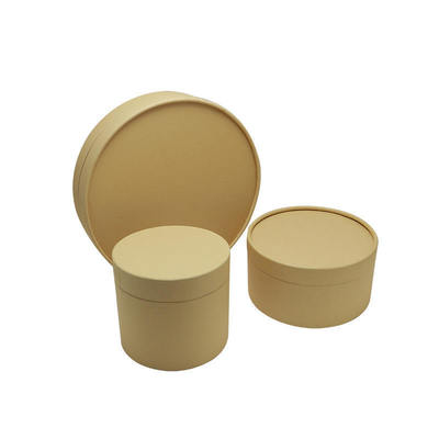 Round cardboard boxes with printed logo, kraft paper tubes, customizable colors, suitable for jewelry packaging.