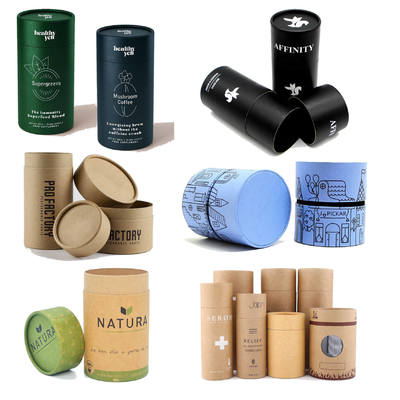 Biodegradable paper tube packaging for cosmetic essential oils, customizable eco-friendly kraft paper tubes with caps.
