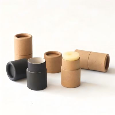 Kraft paper cylindrical biodegradable lip balm and lipstick pull-out container