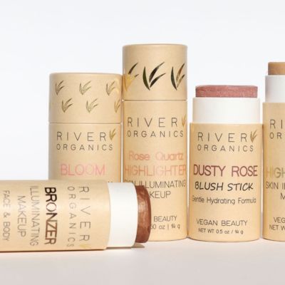 Eco-friendly stick-shaped antiperspirant, pump-style tube packaging, paper packaging.