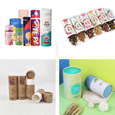 Custom printed dry goods storage containers, round cardboard tubes, tea canisters