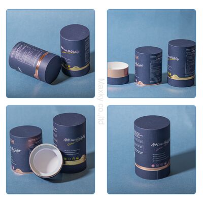 Glassware and tea packaging; round and cylindrical gift boxes made of environmentally friendly cardboard.