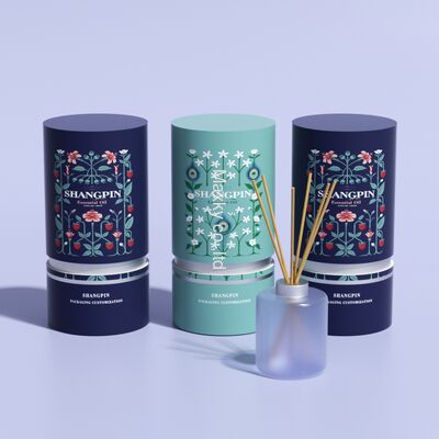 Black round glass bottle aromatherapy gift set, luxurious packaging, paper tube.