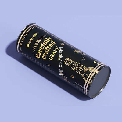 Packages of fine wines, whiskies, and champagnes, complete with metal-cap wine bottles, jars, and gift paper tubes.