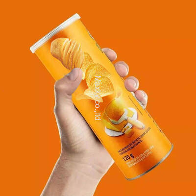 Round paper tubes with easy-tear lids, suitable for packaging food snacks and potato chips.