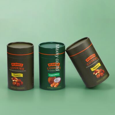 Cardboard powder containers for packaging coffee beans, tea, etc., equipped with sealed metal lids and aluminum cans.