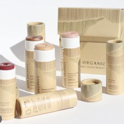 Luxury biodegradable and eco-friendly lip balm deodorant container packaging, using a push-pull paper tube.