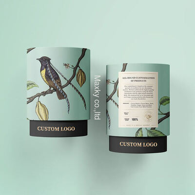 Custom-made eco-friendly, food-grade kraft paper coffee, tea, and salt bottles, packaged in cylindrical cardboard boxes.