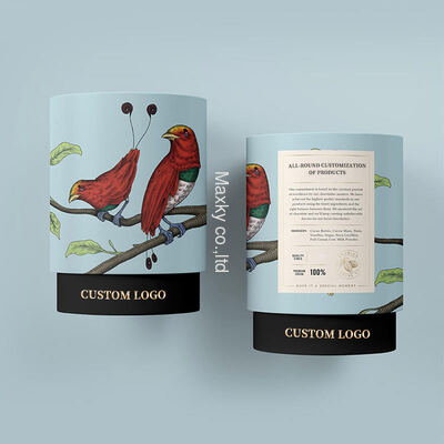 Custom-made eco-friendly, food-grade kraft paper coffee, tea, and salt bottles, packaged in cylindrical cardboard boxes.