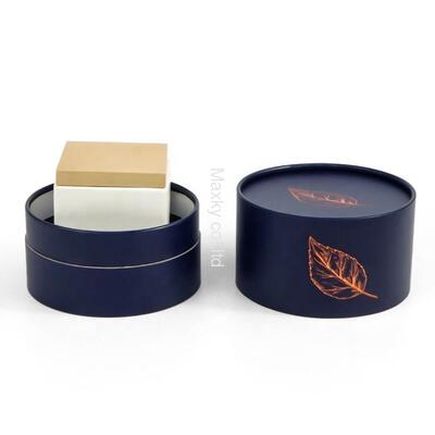 Hollow square unique candle jar luxury packaging tube blue gift round paper box container
