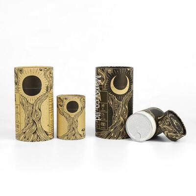 Recyclable cylindrical kraft paperboard tube packaging boxes, suitable for gift, tea, coffee and food packaging.