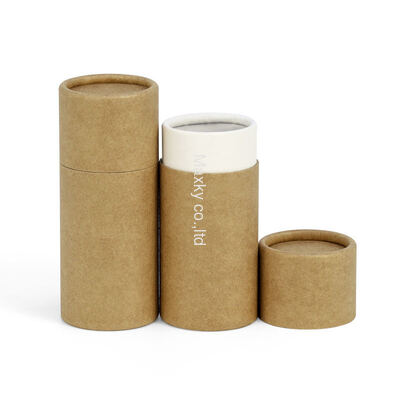 Recycled kraft paperboard tubes in white, brown, and black, custom logo printing available, for packaging.