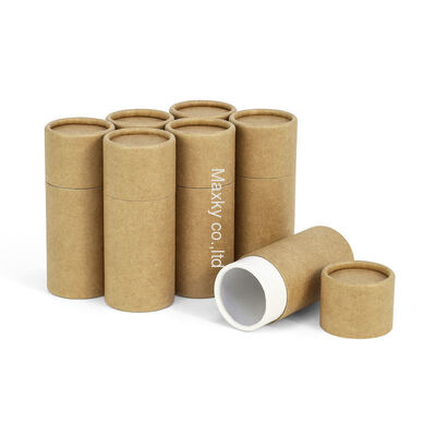Recycled kraft paperboard tubes in white, brown, and black, custom logo printing available, for packaging.