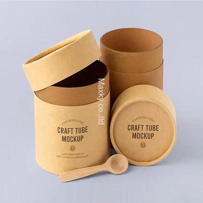 Custom logo printing on round packaging tubes for skincare and cosmetic products, kraft paper tube packaging boxes.