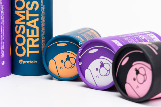 High-quality custom-made eco-friendly cylindrical paper cans with rolled edges, suitable for pet food.