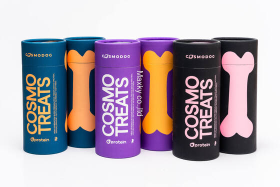 High-quality custom-made eco-friendly cylindrical paper cans with rolled edges, suitable for pet food.