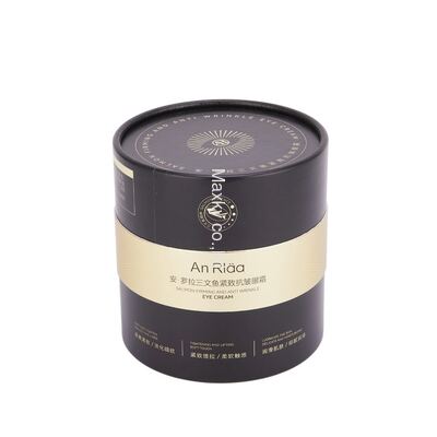 Eco-friendly cylindrical paper tube packaging with custom logo design, suitable for perfumes and skincare products, recyclable