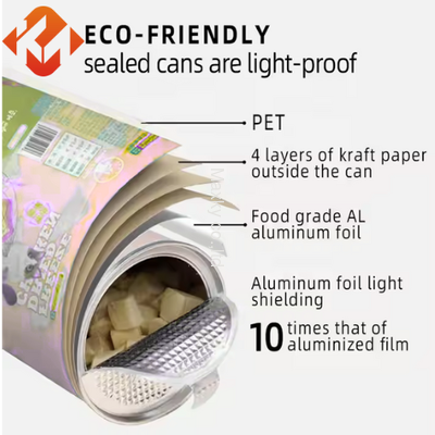 Aluminum Foil Lined Paper Can with Easy Open Cover for Snack Packaging