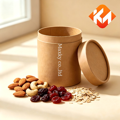 Eco Friendly Biodegradable Paper Can With Lid For Dry Fruit Snack Storage